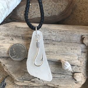 Fishing Hook Sea glass necklace